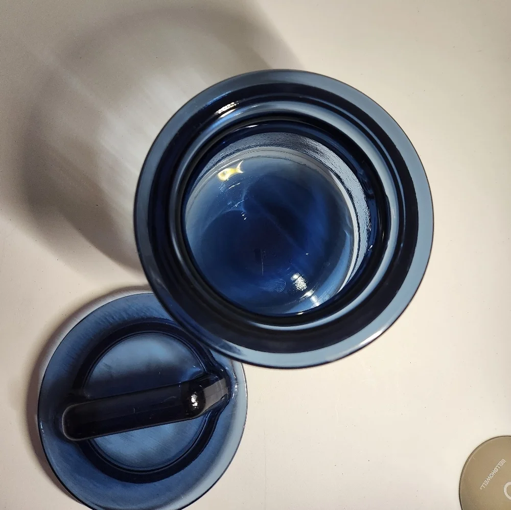 Vintage L.E. Smith Blue Glass Milk Can Canister